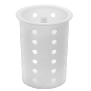 The Metro FC1 SmartWall Flatware/Instrument Cylinder is a cylindrical white plastic container with evenly spaced side holes, a slightly flared top edge, and a central post-like feature on its top surface.