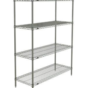 The Metro N356BR Super Erecta is a Brite 4-shelf wire shelving starter unit, measuring 18 x 48 x 63. It features adjustable shelves, durable silver-colored steel, and stable four-leg support, ideal for storage and organization.