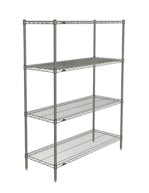 The Metro N356BR Super Erecta is a Brite 4-shelf wire shelving starter unit, measuring 18 x 48 x 63. It features adjustable shelves, durable silver-colored steel, and stable four-leg support, ideal for storage and organization.