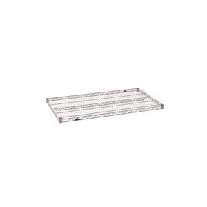 The Metro Super Erecta 2442NK4 Industrial Wire Shelf in Metroseal Gray Epoxy, sized at 24 x 42, lies flat on a white backdrop, showcasing its durable grid design with intersecting wires and a reinforced border.