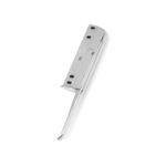 A chrome-plated tremolo bridge for an electric guitar on a white background, with a ribbed design and multiple mounting holes, complements the Metro C5-LATCHFLUSH Flush Door Latch Upgrade for C5 Series Cabinets for a seamless look.