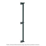The Metro 13PDFK3 Super Erecta Wall Mount Post is a vertical support bar with three triangular brackets, coated in Metroseal Green Epoxy, standing 13 H. Note that actual product dimensions may vary.