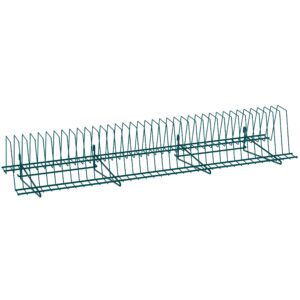 The Metro TDR48K3 SmartWall Tray Drying Rack, in Metroseal Green Epoxy, features multiple slots for organizing CDs, standing at 48 and angled against a white background.