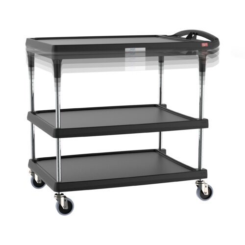 1csfgihkxtbt9qda1lw3xcl20bm2e6dy.jpg The Metro MY2636-35BL-PL myCart Plus Series is a versatile utility cart with three height-adjustable shelves, a top shelf handle, and four swiveling wheels for easy transport. Its sleek black design has dimensions of 26 x 36, making item transportation effortless.