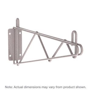 The Metro 1WD14K4 Super Erecta Direct Wall Mount Single Shelf Bracket, in Metroseal Gray Epoxy, is a wall-mounted triangular metal bracket with three diagonal supports and a flat base plate for 14 wide shelves. Note: Actual dimensions may vary from the product shown.