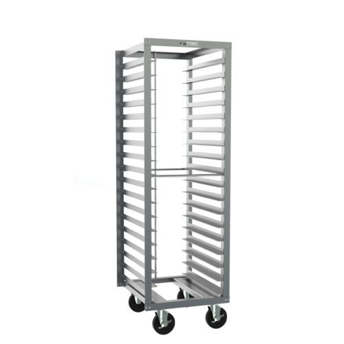 1oj8kzvh5e2s2e5iivak41xb9wqho69y.jpg The Metro RD15NA120 End-Load Pan Rack, measuring 20 x 23 x 63.75, features multiple horizontal shelves with 3 slide spacing and is designed for convenience with four black wheels, making it easy to transport and store trays in kitchens or industrial settings.