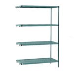 The Metro PR-214274K3-A-4 Super Erecta Pro Industrial Wire 4-Shelf Add-On Unit, measuring 21 x 42 x 74, offers optimal storage with four adjustable shelves and removable plastic mats, perfect for versatile organization in a restaurant or industrial setting.