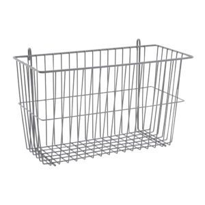 The Metro H212K4 Storage Basket for Super Erecta Wire Shelving and SmartWall Wall Shelving features an open-grid design with a metallic Metroseal Gray Epoxy finish. It measures 17.375 x 7.5 x 10, combining modern style with functional organization.
