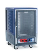 The Metro C535-MFC-4-BU C5 3 Series Cabinet is a mobile blue solution with a full-length clear door, red-accented control panel, and fixed wire slides for tray storage.