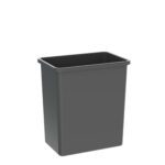 The dark gray Metro FL222 28-Quart Waste Basket for Flexline and Lifeline Carts features a sleek rectangular design with smooth surfaces. Its lidless construction adds functional simplicity to any setting.