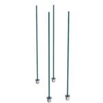 Four Metro BTMK3 qwikTRAK Mobile Unit Kits, featuring Metroseal Green Epoxy-coated rods with small round white and gray bases, are vertically arranged on a plain white background. The evenly spaced rods vary slightly in height.