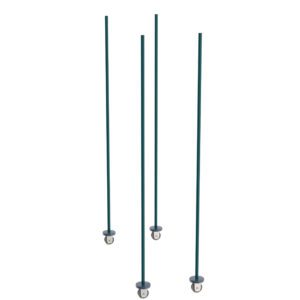 Four Metro BTMK3 qwikTRAK Mobile Unit Kits, featuring Metroseal Green Epoxy-coated rods with small round white and gray bases, are vertically arranged on a plain white background. The evenly spaced rods vary slightly in height.