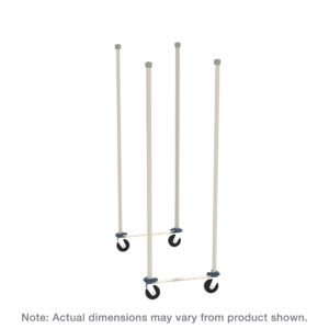 The Metro MXTTM18C Top-Track Mobile Unit Kit features tall vertical polymer posts on wheels, linked at the base to form a sleek frame. Plated casters ensure mobility for this 18 wide MetroMax shelving unit. Note: Actual dimensions may vary from product shown.