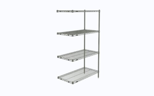 354sm8mf6vs52f0a9j0r3lh4ah9pr2lb.jpg The Metro AN336C Super Erecta 4-Shelf Industrial Wire Shelving Add-On Unit, Chrome, 18 x 36 x 63, features adjustable wire mesh shelves and is elegantly displayed against a plain white background.