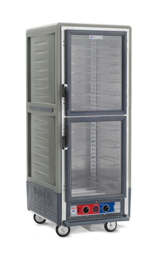 35mm2ydcou48romifkto8ozmsbkzi1j7.jpg The Metro C539-MXDC-U-GYA C5 3 Series is a full-height gray heated holding/proofing cabinet with Dutch clear doors and universal wire slides. It operates at 220-240V/50/60Hz, uses 1681-2000W, and features control knobs at the bottom. Its mobile with four caster wheels.
