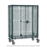 The Metroseal Green Epoxy SEC56VK3 Super Erecta Mobile Security Shelving Unit is ideal for storage or transport, featuring a secure latch door and dimensions of 27.25 x 65 x 68.4375.