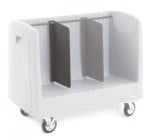 The Metro A115 Additional Divider for the Side-Load Polymer Dish/Tray Cart enhances organization with adjustable dividers and a smooth, ribbed-bottom design. Its side-load structure and black panels make it ideal for efficiently managing flat items.