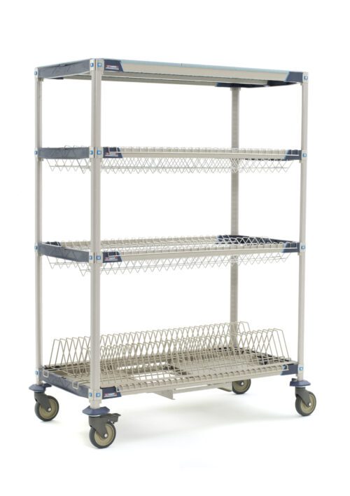 3bv1gp3yzpwbcpbmhs5po5z04i60tvsi.jpg The MetroMax i PR48VX3-XDR Mobile Drying Rack, measuring 26 x 50 x 68, includes two drop-ins, one tray rack, one bulk shelf, and a drip tray. Its industrial design with caster wheels ensures easy mobility for efficient warehouse storage or transport.