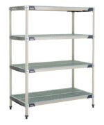 The MetroMax i X556GX3 Shelving Unit, measuring 24 x 48 x 63, features a strong frame and four ventilated grated shelves. Its grey finish suits storage needs in garages, workshops, or utility rooms.