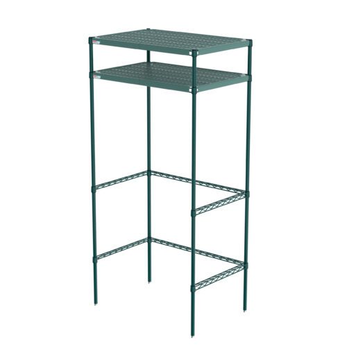 3fszy8drfz1ny0wt5s4j0jafj3sg92by.jpg The Metro CR243674PRH2 Super Erecta Pro Overhead Storage is a tall, green metal unit with two perforated shelves on four slender legs. At 24 x 36 x 74, its minimalist design fits outdoor and indoor use.