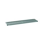 The Metro Super Erecta Pro PR1460NK3, a 14 x 60 industrial wire restaurant shelf, features a long rectangular metal design with a grid pattern and raised edges. Its lightweight, muted green structure includes a removable plastic mat, ideal for storage or organization.