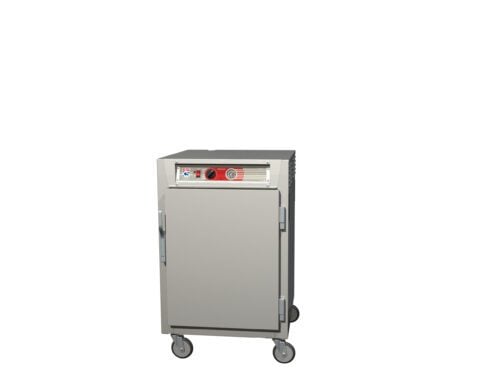 The Metro C565L-SFS-LPFCA C5 6 Series is a 1/2 height, mobile holding cabinet featuring a full-length solid door and clear door, lip load aluminum slides, and a red-dial control panel. Its insulated for optimal performance and operates smoothly on 120V, 60Hz at 1440W.