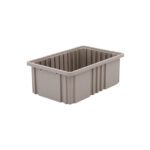 The Metro TB92060NAT Polypropylene Tote in natural gray, measuring 16.5 x 10.875 x 6, features ribbed sides and a smooth rim, displayed on a white background.