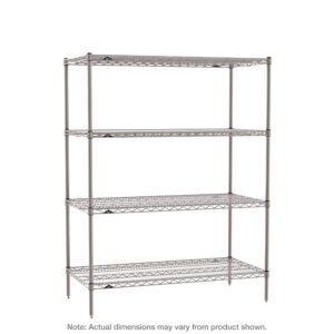The Metro SE-245463K4-S-4 Super Erecta 4-Shelf Industrial Wire Shelving Starter Unit has four adjustable shelves, a sturdy frame, and a Metroseal Gray Epoxy finish. Note: Dimensions (24 x 54 x 63) may vary from whats shown.