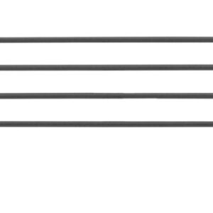 A long, thin metal wire grid with horizontal bars and looped ends, like the black Metro L60N-4BL Super Erecta 60 stackable ledge for wire shelving, shown on a white background.