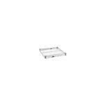 A Metro Super Erecta 1818NC Industrial Wire Shelf, with chrome finish and dimensions of 18 x 18, features a grid pattern and raised edges, ideal for storage and organization. Its sleek silver enhances any space effortlessly against a plain background.