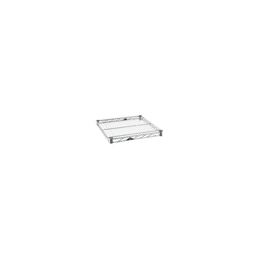 A Metro Super Erecta 1818NC Industrial Wire Shelf, with chrome finish and dimensions of 18 x 18, features a grid pattern and raised edges, ideal for storage and organization. Its sleek silver enhances any space effortlessly against a plain background.