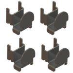 A 2x2 grid of dark gray Metro SMS SmartLever Replacement Shelf Mount Hooks (bag of 4) is shown on a white background. Each C-shaped bracket has a slightly rounded top with two prongs extending from each edge, forming a U-shape.
