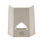 The gray plastic corner piece with a triangular cutout and METRO MAX text enhances the MetroMax i MX2424G Plastic Industrial Shelf with Grid Mat, 24 x 24. Its angled design is ideal for sturdy shelving systems.