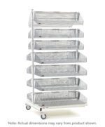 The Metro QB248-M14A qwikSIGHT Shelving Add-On Unit, 48 L, is a versatile tall metal storage cart with a sturdy steel frame and seven mesh baskets on wheels. Note: Actual dimensions may vary from product shown.