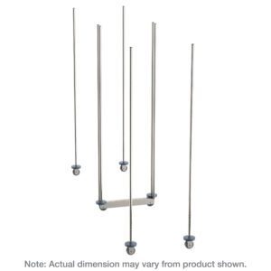 The Metro LBTM18S qwikTRAK Double Deep Mobile Unit Kit for 18 Wide Super Erecta Wire Shelving, Stainless Steel, includes stainless steel rods with adjustable sliders and circular ends at different heights on a white background. Note: Actual dimensions may vary.