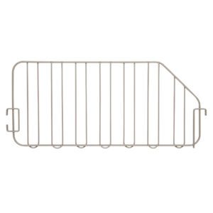 The Metro IVBD Divider features a wire rack with vertical bars and a top-right diagonal cut. It includes hooks on both ends for easy mounting, offering a minimalistic and functional solution.