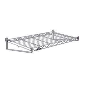 The Metro FGS1224K4 SmartWall Flat Grid Shelf, in Metroseal Gray Epoxy, is a 12 x 24 metal wall-mounted rack with side brackets for easy attachment. Its sturdy grid design ensures functionality and organization while allowing visibility and airflow.
