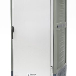 The Metro C539-CXFS-U-GY C5 3 Series is a full-height insulated holding/proofing cabinet featuring a solid white door, gray sides, and a bottom control panel with red and blue dials. It operates on 220-240V with universal wire slides and wheels for easy portability.