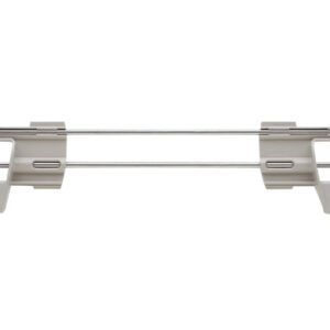 The Metro MAX4-L36-2S Stackable Shelf Ledge (Back) for MetroMax 4 Industrial Plastic Shelving is a 36 L x 2 H rail bracket with two metal rods and multiple gray plastic clips, ideal for securely organizing items.