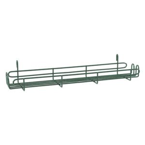The Metro SR24K3 SmartWall Spice Rack in Metroseal Green Epoxy features a sleek rectangular design with vertical and horizontal bars for added support, plus hooks for easy wall mounting, combining functionality with a modern aesthetic.
