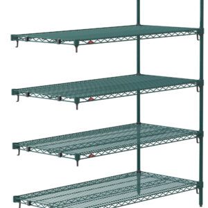 The Metro Super Adjustable Super Erecta 5AA477K3 is a Metroseal Green Epoxy 5-shelf industrial wire shelving add-on unit, measuring 21 x 72 x 74, ideal for all storage needs. Note: Actual dimensions may vary from product shown.