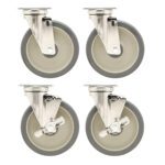 The Metro C5-6CASTER caster upgrade includes four 6 swivel wheels with gray rubber tires and metal brackets, ideal for C5 Series Cabinets, including the 1 and 4 Series. Two wheels have locking mechanisms. Theyre displayed in a 2x2 grid on a plain white background.