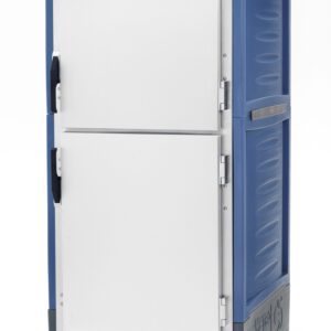The Metro C539-MXDS-U-BU C5 3 Series is a full-height, blue insulated moisture-heated cabinet with Dutch solid doors and universal wire slides. Operating at 220-240V and 1681-2000W, it features ventilation grooves, control knobs, and wheels for optimal performance at 50/60Hz.