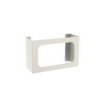 A white, rectangular metal bracket with cut-out sides is designed to mount objects like the Metro FL236 Single Glove Box Holder for Flexline, Lifeline, and Starsys Carts. This minimalist bracket has smooth edges and a glossy finish, ideal for seamless integration with these systems.