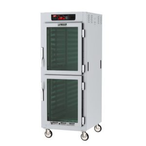 The Metro C589-SDC-LPDSA C5 8 Series is a full-height insulated pass-thru holding cabinet featuring Dutch clear/solid doors, a digital control panel, lip load aluminum slides, and wheels for mobility. The 120V cabinet provides ample storage with visible shelves and operates at 60Hz with 2000W power.