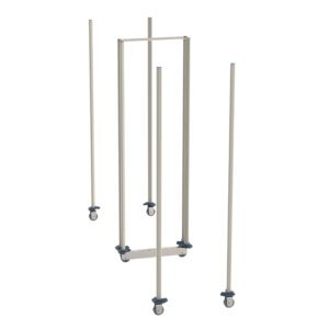 The Metro LBTM24X3 qwikTRAK Double Deep Mobile Unit Kit for 24 Wide MetroMax Shelving, featuring polymer posts, is a versatile structure with wheels, four vertical poles, adjustable joints, and sturdy base brackets.