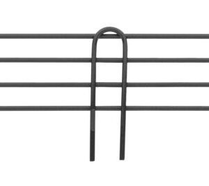 The Metro L72N-4BL Super Erecta 4 High Stackable Ledge for Wire Shelving, Black, 72, resembles a metal fence barrier with two horizontal rods and evenly spaced vertical ones. Its top loops enhance the sleek and uniform design in a black finish.