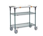 The Metro MS1836-NKNK-PK1 PrepMate MultiStation includes a 36 prep station with a Metroseal Green Epoxy top and bottom shelves, supported by matching posts. Its mobile on four wheels, ideal for versatile organizational needs.