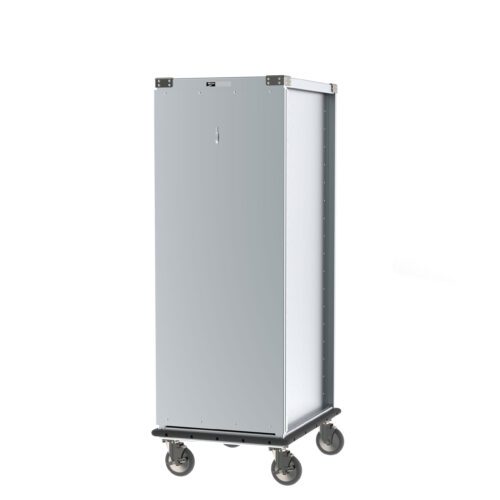 79peatcgdzw6n3qck011pddjnhgrgum5.jpg The Metro CD3NA33 CD Series Bun Pan Delivery/Storage Cabinet features a sleek, metallic design with gray continuous bumpers and reinforced corners. It is tall, rectangular, has a smooth surface on four caster wheels, and accommodates 35 pans for secure transportation or storage.