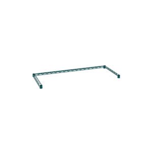 A rectangular Metro SF34N3K3 Super Erecta Three-Sided Double Snake Frame features hollow, triangular supports, resembling a bridge or construction component. It has a green Metroseal Green Epoxy finish and measures 18 x 42, set against a white background.